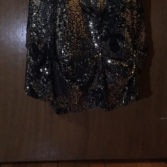 A Line Gold and Black Sequin Formal Prom Dress - Picture 3 of 9